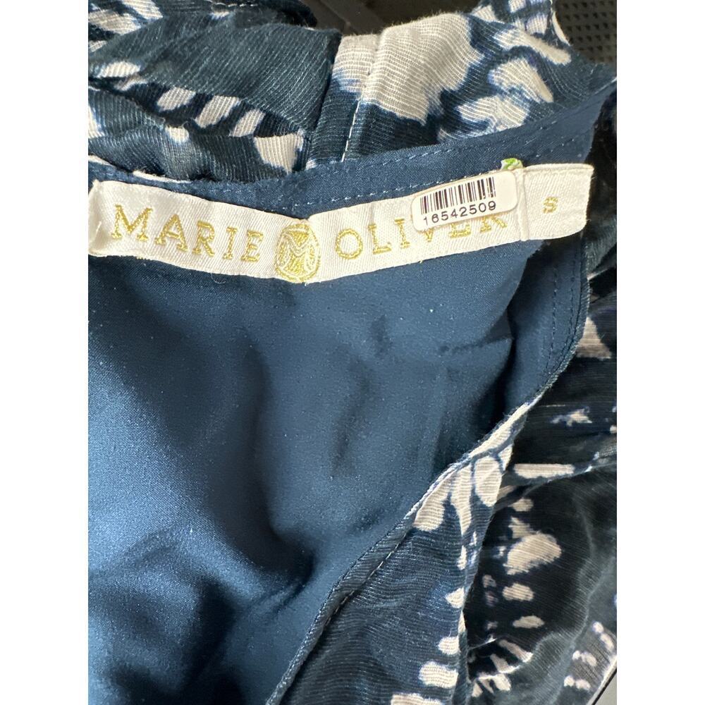 Marie Oliver Augustine Top Floral Linen Silk Blend Puff Sleeve Blouse Blue Small - Picture 6 of 8
